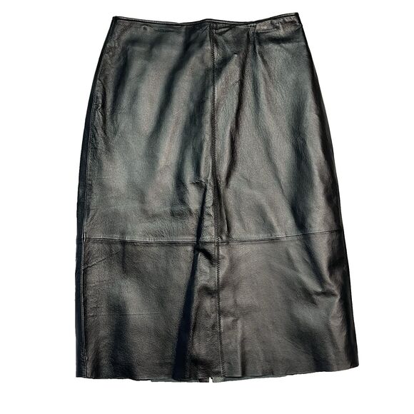 Vintage CLIO 100% Leather Pencil Skirt Size 8 |‎ 90s Minimalism Capsule Wardrobe - Picture 1 of 10